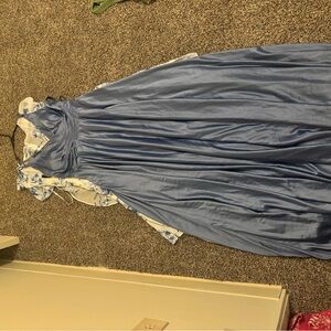 Blue Corset back long dress v neck spaghetti straps